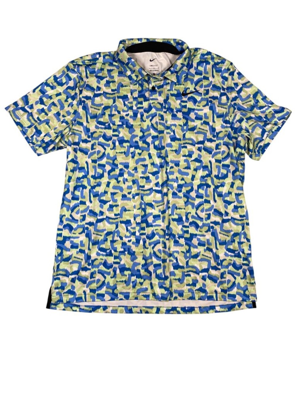Nike Dri-Fit Mens Large Polo Shirt Blue/Green Abstract Performance Golf Top